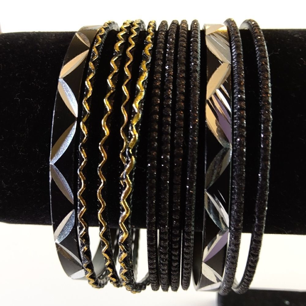 (3/$20) Fashion jewelry 12 piece black bangle bracelets